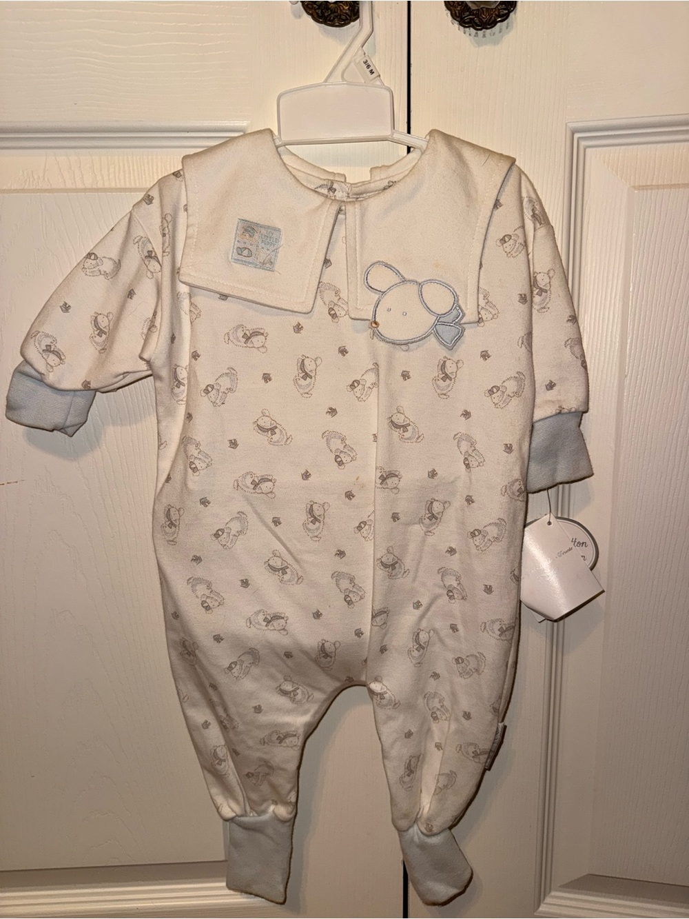 Unbranded Cream and Light Blue Baby One-Piece Pajamas